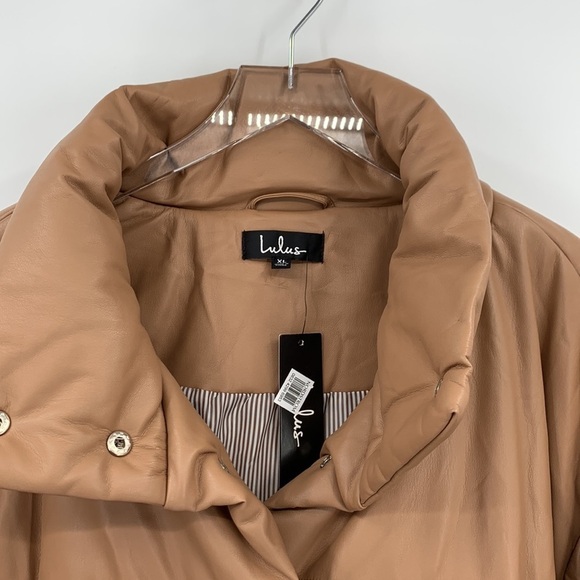 Lulus Weather or not faux leather puffer jacket coat taupe tan brown new XL - Picture 2 of 4